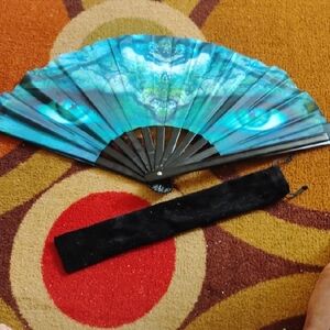 Decorative Folding Hand Fan - Blue Teal Pattern